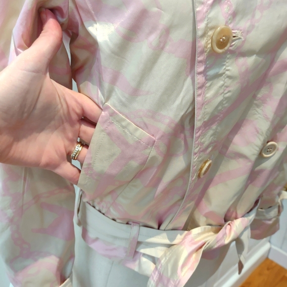 Moschino Aeffe Spa reversible khaki/pink patterned silk jacket 8 EUC $1300 - Picture 14 of 15
